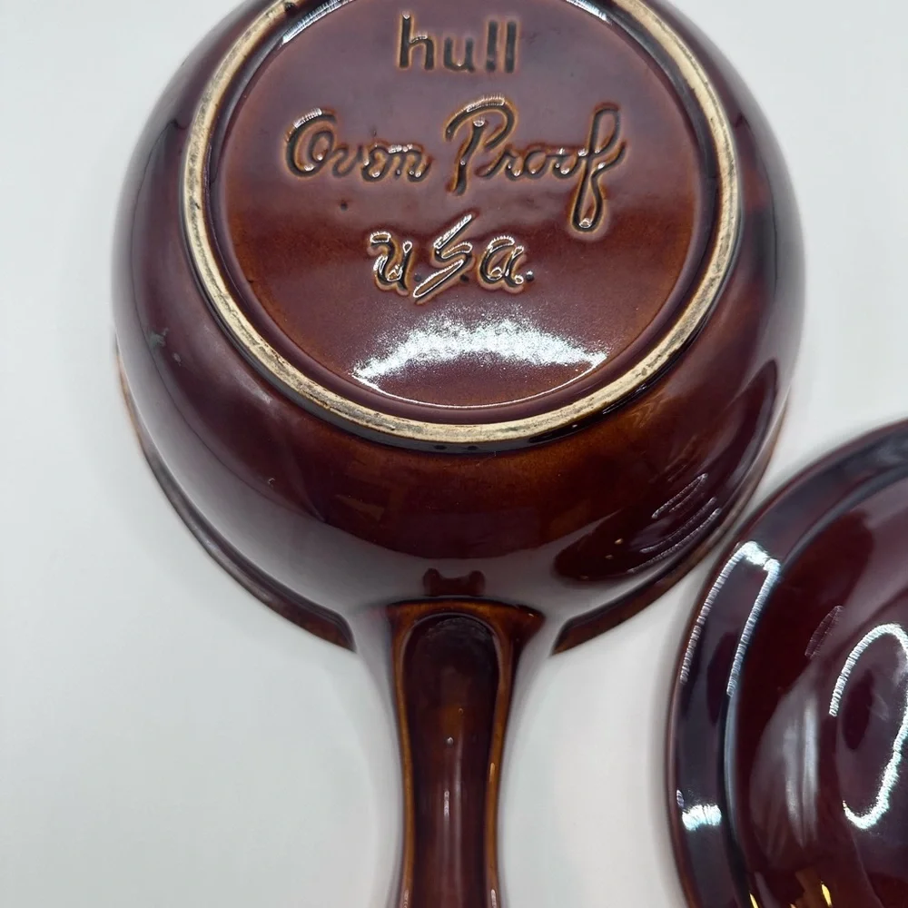 Vintage Hull Oven Proof Brown Drip Handled Soup Crock Bowl USA
